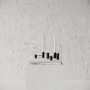 ferm LIVING Kerzen Und Kerzenhalter-Nichba Structure Kerzenhalter, 3 Stück, Schwarz