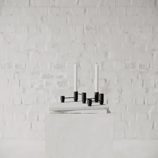 ferm LIVING Kerzen Und Kerzenhalter-Nichba Structure Kerzenhalter, 3 Stück, Schwarz