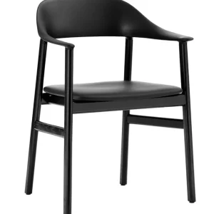 New Works Sitzgelegenheiten-Normann Copenhagen Herit Sessel, schwarze Eiche - schwarzes Leder