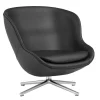 Normann Copenhagen Sitzgelegenheiten-Hyg Loungesessel, niedrig, drehbar, Aluminium - schwarzes Leder