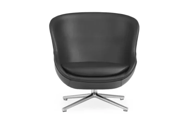 Normann Copenhagen Sitzgelegenheiten-Hyg Loungesessel, niedrig, drehbar, Aluminium - schwarzes Leder