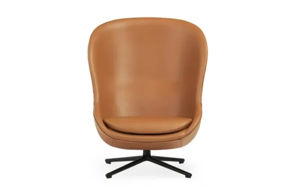 Normann Copenhagen Sitzgelegenheiten-Hyg Loungesessel, hoch, drehbar, Schwarz - brandyfarbenes Leder