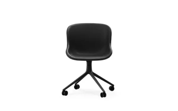 Normann Copenhagen Sitzgelegenheiten-Hyg Stuhl mit 4 Rollen, drehbar, Schwarz – Schwarzes Leder Ultra