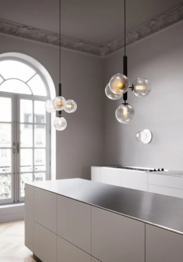 Normann Copenhagen Deckenleuchten-Nuura Pendelleuchte Miira 4, steingrau – klar