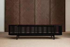 Poiat Aufbewahrungsmöbel-Bastone Sideboard mit Türen, niedrig, Schwarz