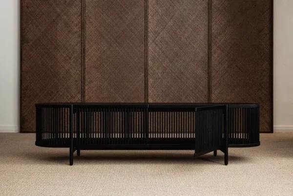 Poiat Aufbewahrungsmöbel-Bastone Sideboard mit Türen, niedrig, Schwarz