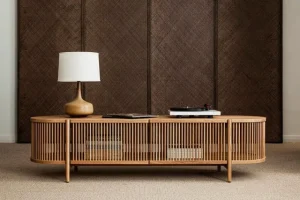 Poiat Aufbewahrungsmöbel-Bastone Sideboard mit Türen, niedrig, Eiche