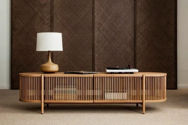 Poiat Aufbewahrungsmöbel-Bastone Sideboard mit Türen, niedrig, Eiche