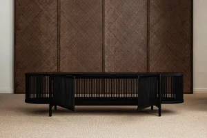 Poiat Aufbewahrungsmöbel-Bastone Sideboard mit Türen, niedrig, Schwarz