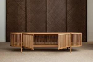 Poiat Aufbewahrungsmöbel-Bastone Sideboard mit Türen, niedrig, Eiche