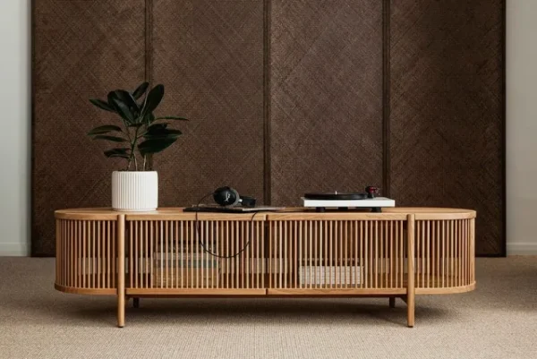 Poiat Aufbewahrungsmöbel-Bastone Sideboard mit Türen, niedrig, Eiche