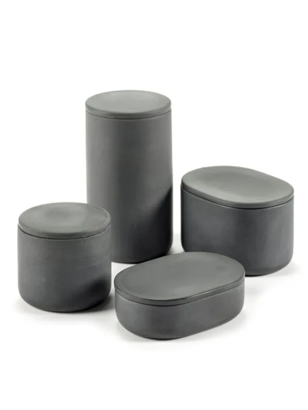 Serax Badezimmeraccessoires^Cose Behälter mit Deckel, oval, L, Dunkelgrau