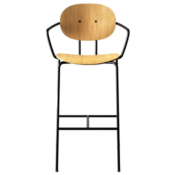 Sibast Sitzgelegenheiten-Piet Hein Barhocker mit Armlehne, 75 cm, Schwarz – Eiche geölt