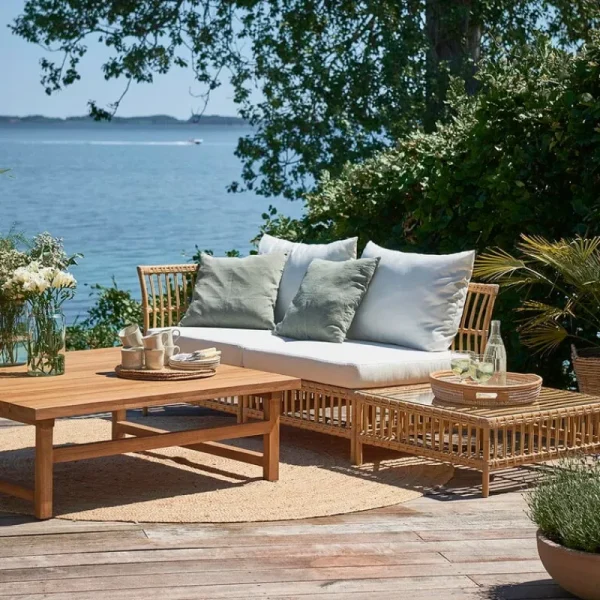 Sika-Design Terrassenmöbel^Exterior Maggie Eckmodul Sofa, Natur – weißes Kissen