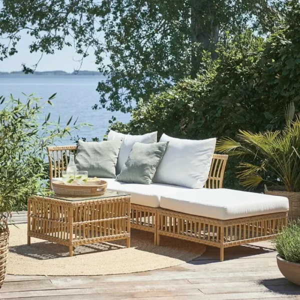 Sika-Design Terrassenmöbel^Exterior Maggie Eckmodul Sofa, Natur – weißes Kissen