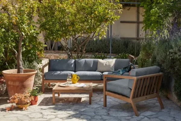 Skagerak Terrassenmöbel^Virkelyst 3 Sitzer Sofa, Teak – aschgrau
