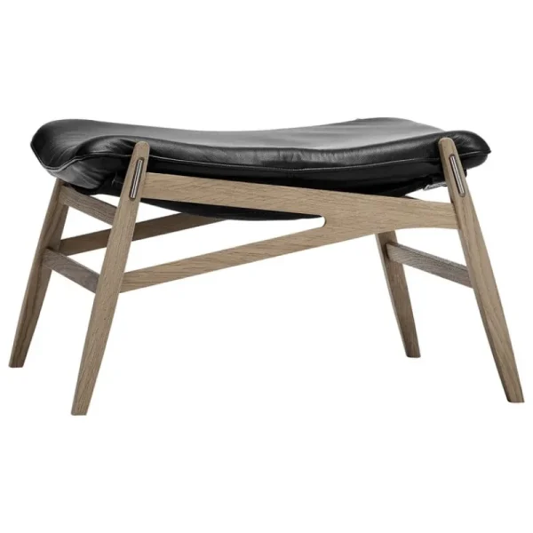 Carl Hansen & Su00f8n Sitzgelegenheiten-Stolab Link Fußhocker, weiß geölte Eiche – schwarzes Elmotique-Leder
