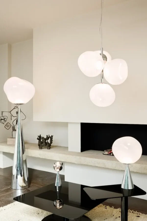 Tom Dixon Deckenleuchten-Melt Chandelier Mini Pendelleuchte, LED, Opal - Silber