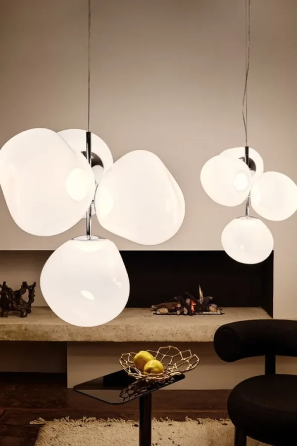 Tom Dixon Deckenleuchten-Melt Chandelier Mini Pendelleuchte, LED, Opal - Silber