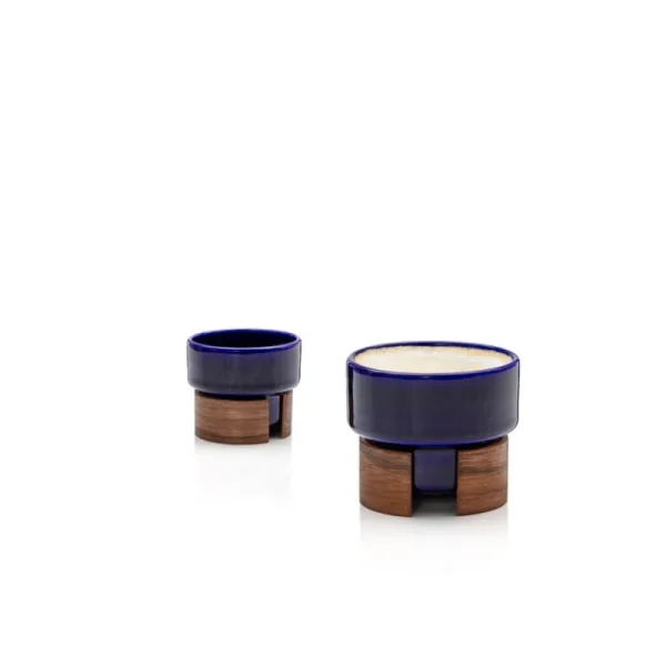 Tonfisk Design Geschirr^Warm Cappuccinotasse, 1,6 dl, 2er-Set, Blau - Walnuss