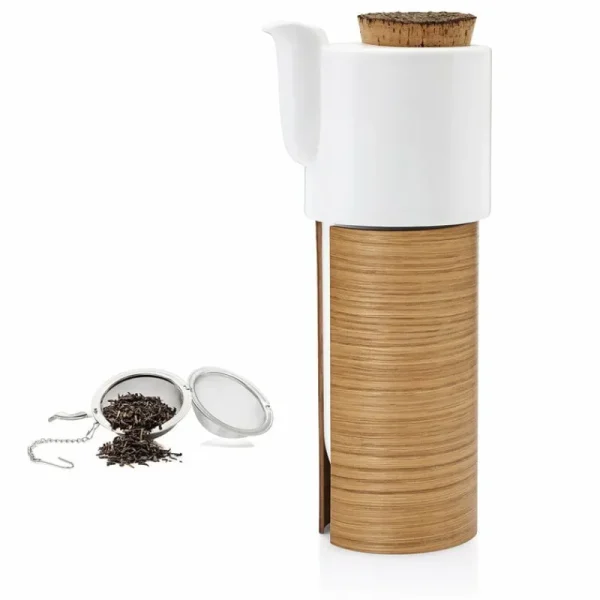 Tonfisk Design Karaffen Und Krüge^Warm Teekanne, 1,1 l, Weiß - Eiche, Korkdeckel