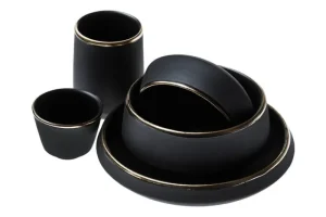 Vaidava Ceramics Geschirr^Schale Eclipse Gold 0,25 L, Schwarz – Gold