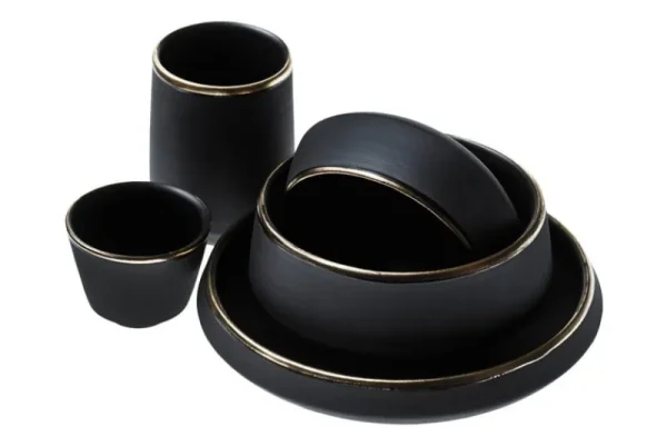 Vaidava Ceramics Geschirr^Schale Eclipse Gold 0,25 L, Schwarz – Gold