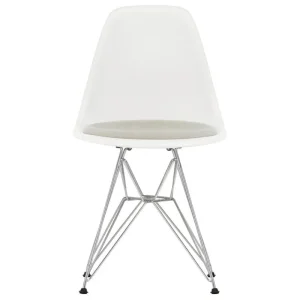 Tolix Sitzgelegenheiten-Vitra Eames DSR Stuhl, cotton white RE-Chrom-Kissen in Grau/Elfenbein