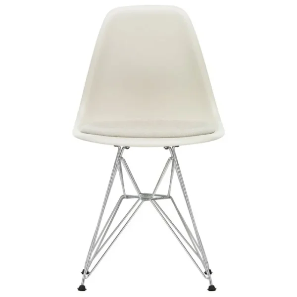 Woud Sitzgelegenheiten-Vitra Eames DSR Stuhl, Kieselgrau - Chrom - Kissen in Grau/Elfenbein