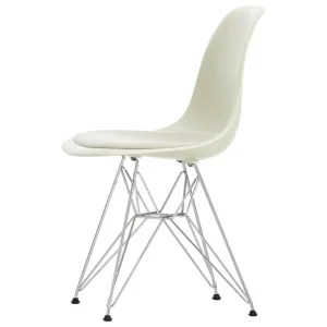 Woud Sitzgelegenheiten-Vitra Eames DSR Stuhl, Kieselgrau - Chrom - Kissen in Grau/Elfenbein