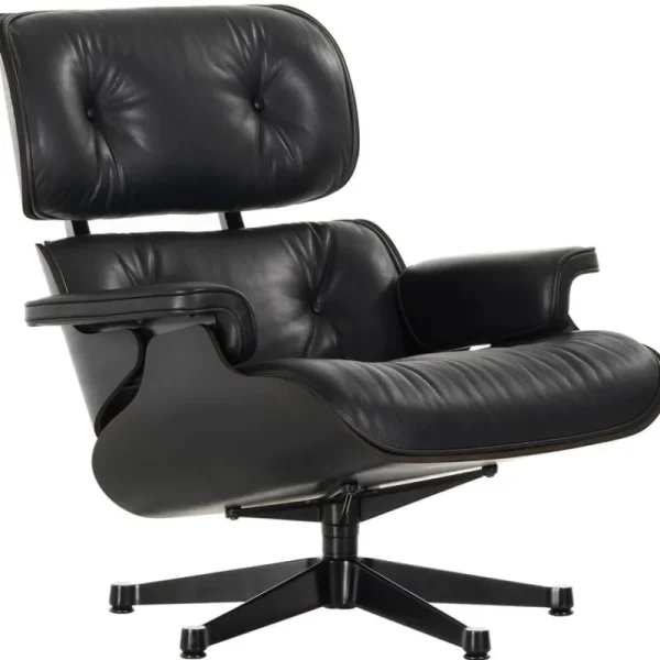 GUBI Sitzgelegenheiten-Vitra Eames Lounge Chair, klass. Größe, Esche schwarz – Leder schwarz