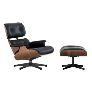 Carl Hansen & Su00f8n Sitzgelegenheiten-Vitra Eames Lounge Chair&Ottoman, klass. Gr., Walnuss - Leder schwarz