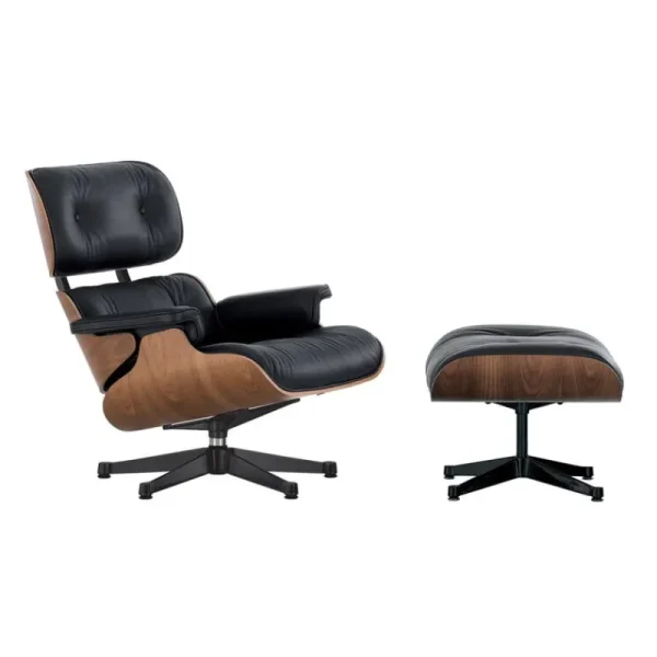 Carl Hansen & Su00f8n Sitzgelegenheiten-Vitra Eames Lounge Chair&Ottoman, klass. Gr., Walnuss - Leder schwarz