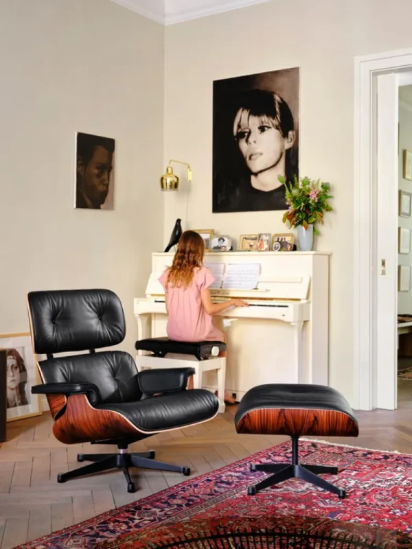 Vitra Sitzgelegenheiten-Eames Lounge Chair&Ottoman, klass. Gr., Palisander - Leder schw.