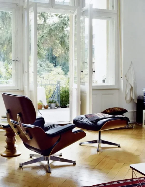 Carl Hansen & Su00f8n Sitzgelegenheiten-Vitra Eames Lounge Chair&Ottoman, klass. Gr., Walnuss - Leder schwarz