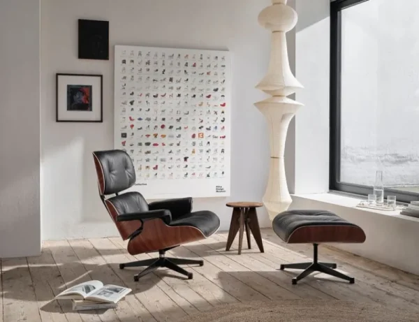 Vitra Sitzgelegenheiten-Eames Lounge Chair&Ottoman, klass. Gr., Palisander - Leder schw.