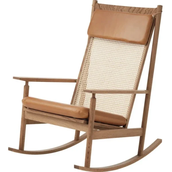 HAY Sitzgelegenheiten-Warm Nordic Swing Schaukelstuhl, Teakholz - cognacbraunes Silk-Leder