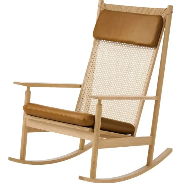 Warm Nordic Sitzgelegenheiten-Swing Schaukelstuhl, Eiche - cognacbraunes Nevada-Leder