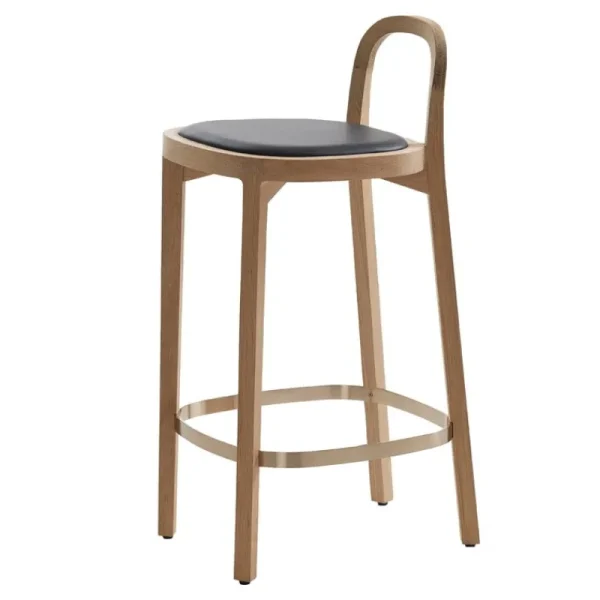Muuto Sitzgelegenheiten-Woodnotes Barhocker Siro+, 65 cm, Eiche – schwarzes Leder